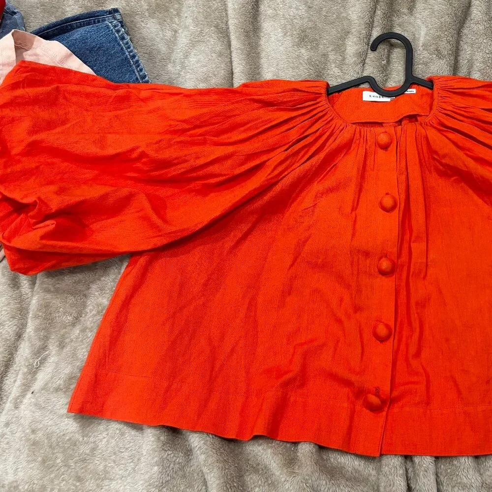 Rhode Veronica Balloon Sleeve Top in Electric Red Holiday Blouse Size S Luxury - Picture 2 of 5